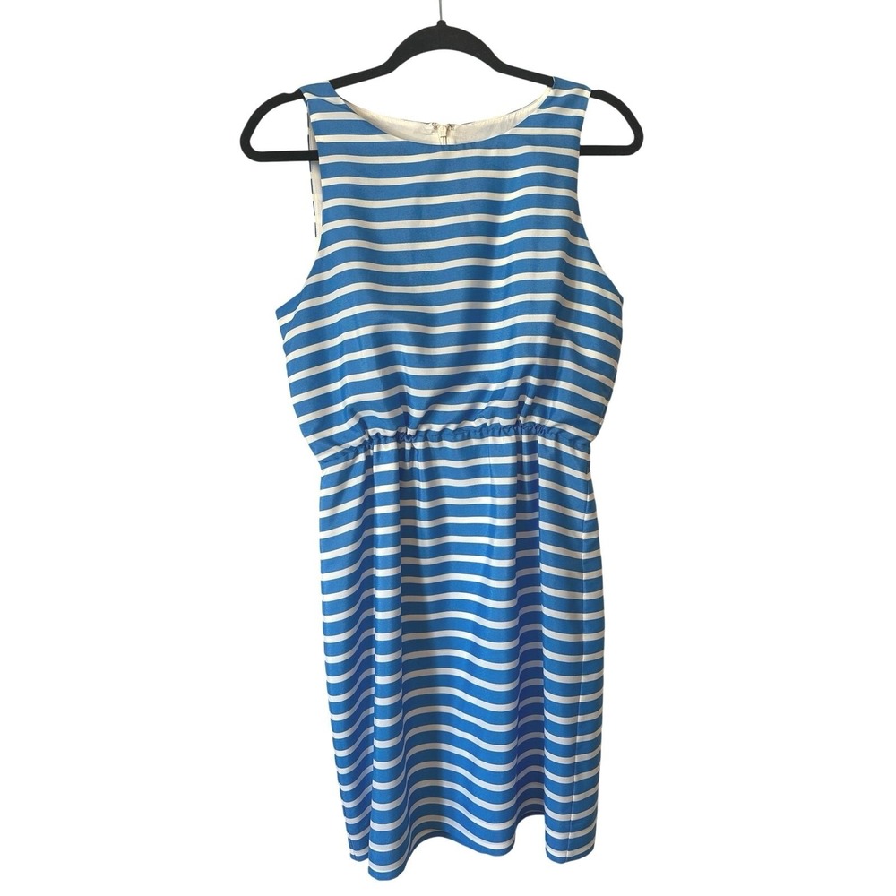 J.Crew Blue White Striped Nautical Sleeveless Dress Size 8 | Lined Elastic Waist